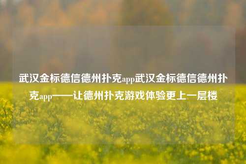武汉金标德信德州扑克app武汉金标德信德州扑克app——让德州扑克游戏体验更上一层楼