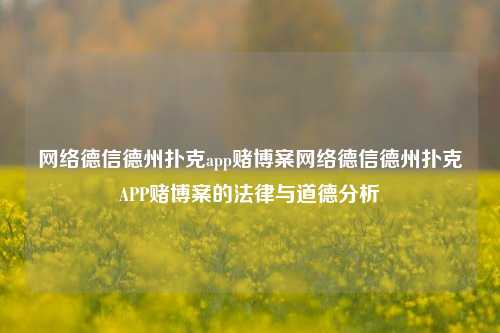网络德信德州扑克app赌博案网络德信德州扑克APP赌博案的法律与道德分析