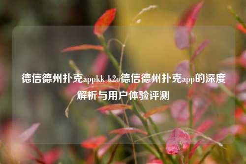 德信德州扑克appkk k2o德信德州扑克app的深度解析与用户体验评测