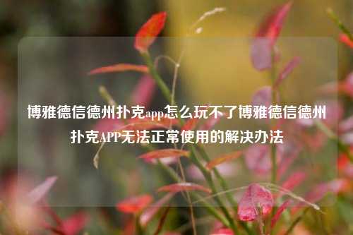 博雅德信德州扑克app怎么玩不了博雅德信德州扑克APP无法正常使用的解决办法