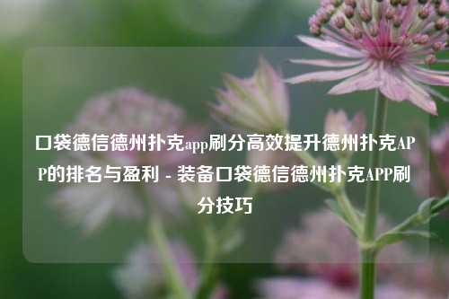 口袋德信德州扑克app刷分高效提升德州扑克APP的排名与盈利 - 装备口袋德信德州扑克APP刷分技巧