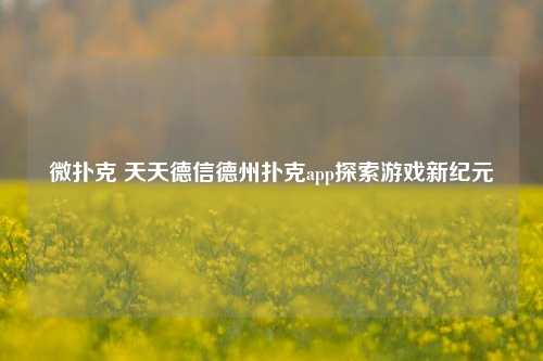 微扑克 天天德信德州扑克app探索游戏新纪元