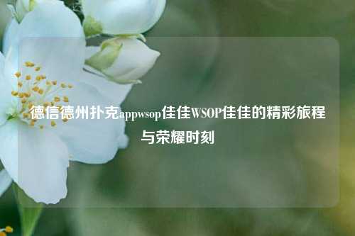 德信德州扑克appwsop佳佳WSOP佳佳的精彩旅程与荣耀时刻