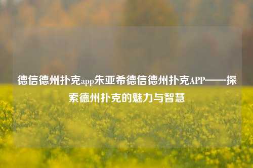 德信德州扑克app朱亚希德信德州扑克APP——探索德州扑克的魅力与智慧