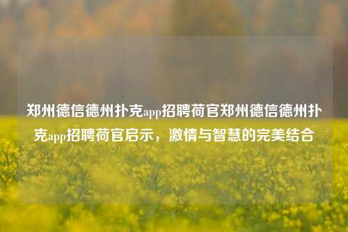 郑州德信德州扑克app招聘荷官郑州德信德州扑克app招聘荷官启示，激情与智慧的完美结合