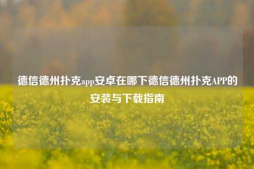 德信德州扑克app安卓在哪下德信德州扑克APP的安装与下载指南