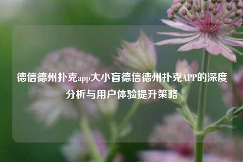 德信德州扑克app大小盲德信德州扑克APP的深度分析与用户体验提升策略
