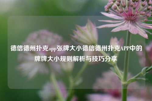 德信德州扑克app张牌大小德信德州扑克APP中的牌牌大小规则解析与技巧分享