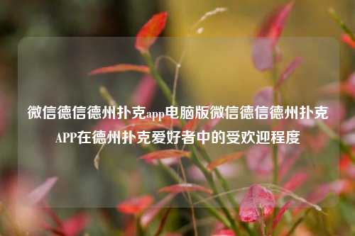 微信德信德州扑克app电脑版微信德信德州扑克APP在德州扑克爱好者中的受欢迎程度