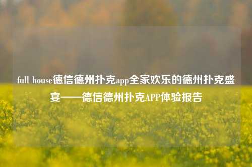 full house德信德州扑克app全家欢乐的德州扑克盛宴——德信德州扑克APP体验报告