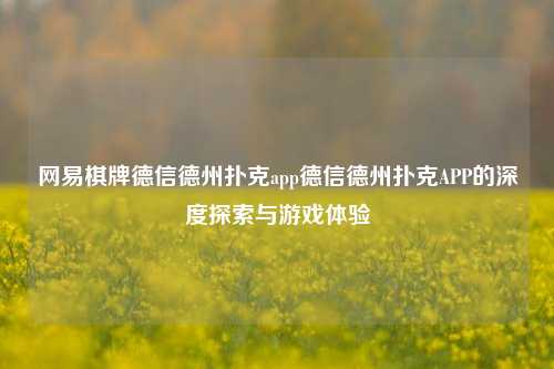 网易棋牌德信德州扑克app德信德州扑克APP的深度探索与游戏体验