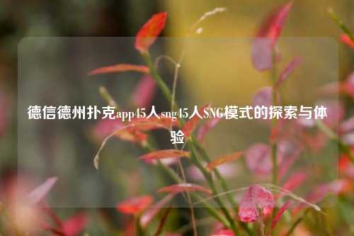 德信德州扑克app45人sng45人SNG模式的探索与体验