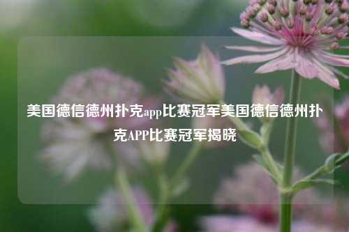 美国德信德州扑克app比赛冠军美国德信德州扑克APP比赛冠军揭晓