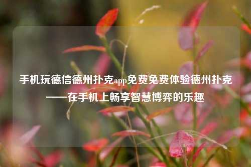 手机玩德信德州扑克app免费免费体验德州扑克——在手机上畅享智慧博弈的乐趣