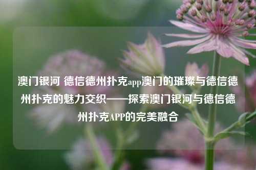 澳门银河 德信德州扑克app澳门的璀璨与德信德州扑克的魅力交织——探索澳门银河与德信德州扑克APP的完美融合