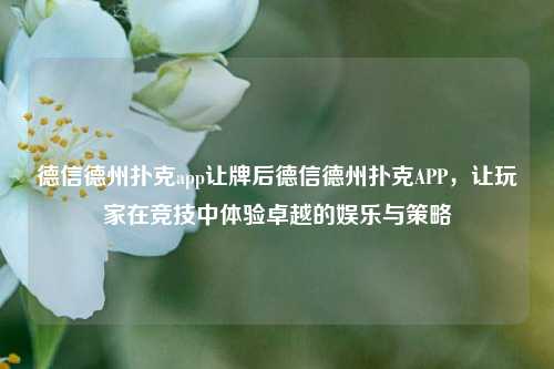 德信德州扑克app让牌后德信德州扑克APP，让玩家在竞技中体验卓越的娱乐与策略
