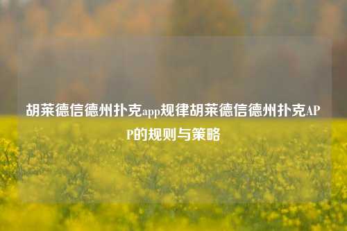 胡莱德信德州扑克app规律胡莱德信德州扑克APP的规则与策略