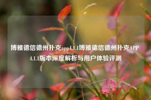 博雅德信德州扑克app4.1.1博雅德信德州扑克APP 4.1.1版本深度解析与用户体验评测