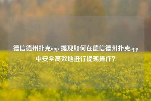 德信德州扑克app 提现如何在德信德州扑克app中安全高效地进行提现操作？