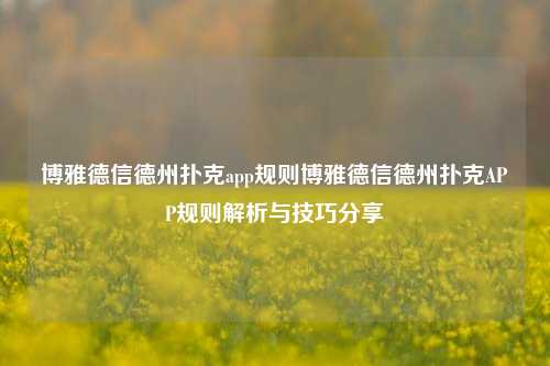 博雅德信德州扑克app规则博雅德信德州扑克APP规则解析与技巧分享