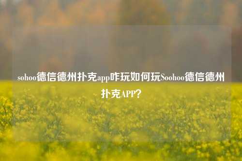 sohoo德信德州扑克app咋玩如何玩Soohoo德信德州扑克APP？