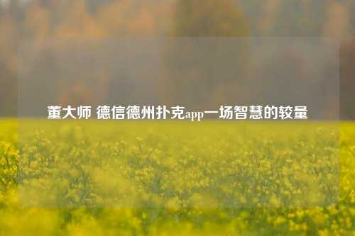 董大师 德信德州扑克app一场智慧的较量