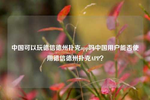 中国可以玩德信德州扑克app吗中国用户能否使用德信德州扑克APP？