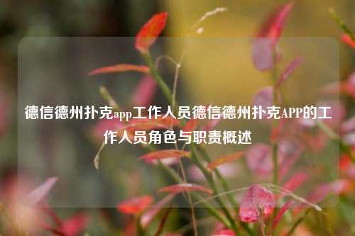 德信德州扑克app工作人员德信德州扑克APP的工作人员角色与职责概述