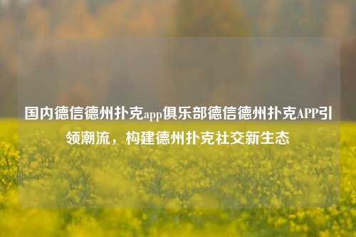 国内德信德州扑克app俱乐部德信德州扑克APP引领潮流，构建德州扑克社交新生态