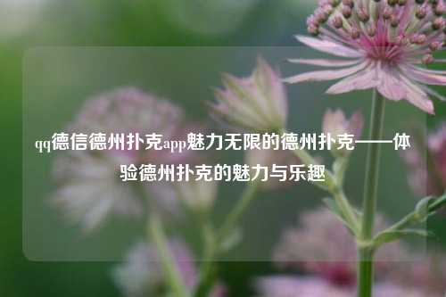 qq德信德州扑克app魅力无限的德州扑克——体验德州扑克的魅力与乐趣