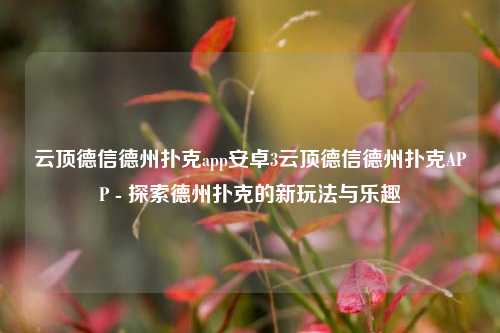 云顶德信德州扑克app安卓3云顶德信德州扑克APP - 探索德州扑克的新玩法与乐趣