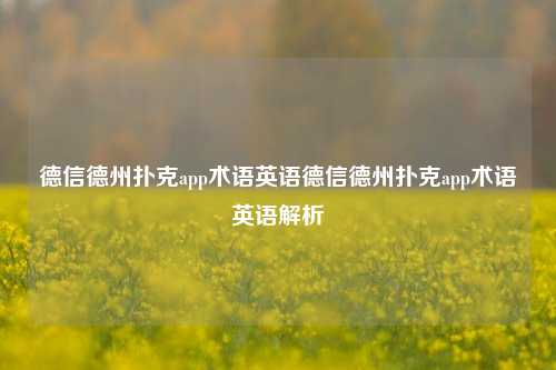 德信德州扑克app术语英语德信德州扑克app术语英语解析