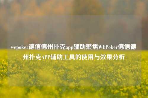 wepoker德信德州扑克app辅助聚焦WEPoker德信德州扑克APP辅助工具的使用与效果分析