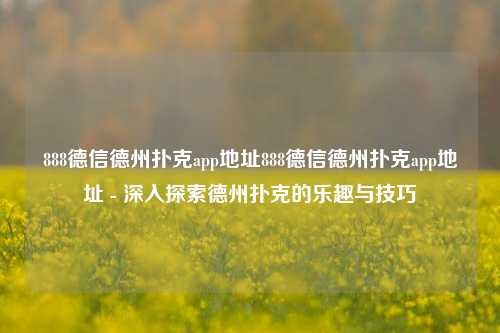 888德信德州扑克app地址888德信德州扑克app地址 - 深入探索德州扑克的乐趣与技巧