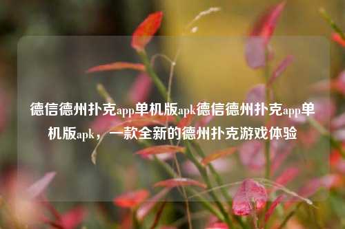 德信德州扑克app单机版apk德信德州扑克app单机版apk，一款全新的德州扑克游戏体验