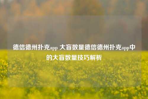 德信德州扑克app 大盲数量德信德州扑克app中的大盲数量技巧解析