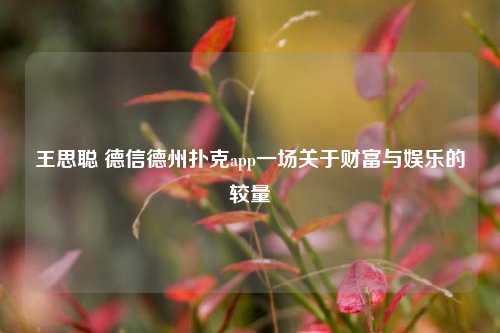 王思聪 德信德州扑克app一场关于财富与娱乐的较量