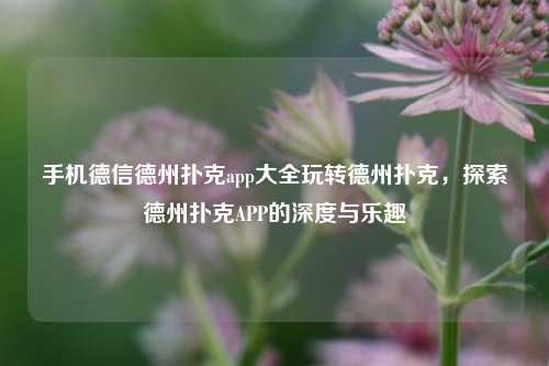 手机德信德州扑克app大全玩转德州扑克，探索德州扑克APP的深度与乐趣
