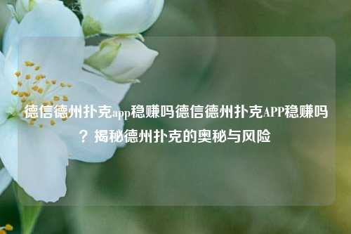 德信德州扑克app稳赚吗德信德州扑克APP稳赚吗？揭秘德州扑克的奥秘与风险
