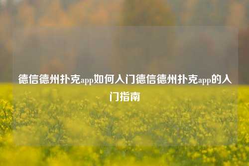 德信德州扑克app如何入门德信德州扑克app的入门指南