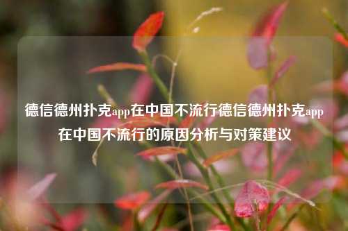 德信德州扑克app在中国不流行德信德州扑克app在中国不流行的原因分析与对策建议