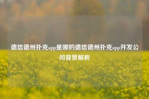 德信德州扑克app是哪的德信德州扑克app开发公司背景解析