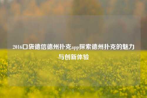 2016口袋德信德州扑克app探索德州扑克的魅力与创新体验