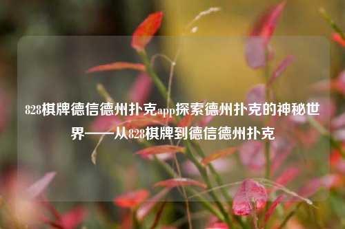 828棋牌德信德州扑克app探索德州扑克的神秘世界——从828棋牌到德信德州扑克