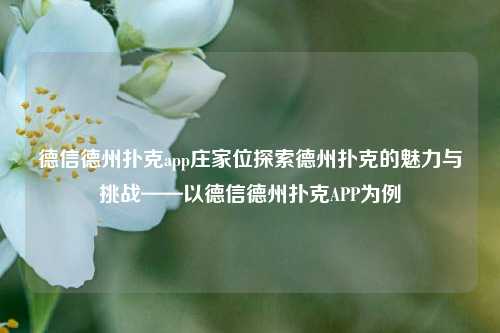 德信德州扑克app庄家位探索德州扑克的魅力与挑战——以德信德州扑克APP为例