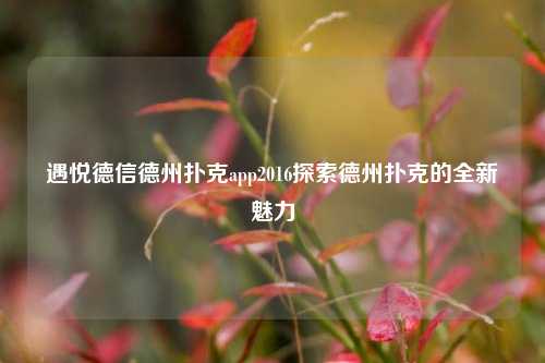 遇悦德信德州扑克app2016探索德州扑克的全新魅力