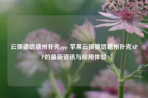 云顶德信德州扑克app 苹果云顶德信德州扑克APP的最新资讯与应用体验