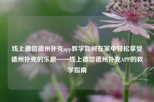 线上德信德州扑克app教学如何在家中轻松享受德州扑克的乐趣——线上德信德州扑克APP的教学指南