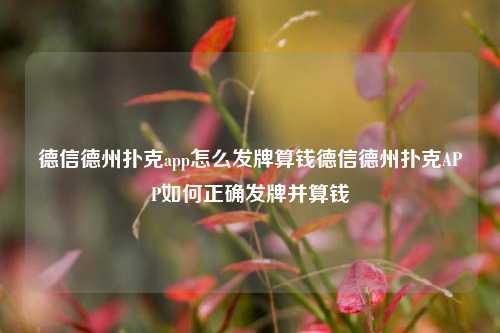 德信德州扑克app怎么发牌算钱德信德州扑克APP如何正确发牌并算钱