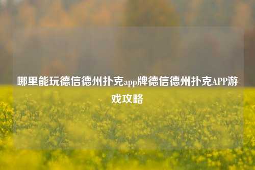 哪里能玩德信德州扑克app牌德信德州扑克APP游戏攻略